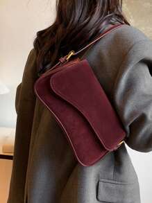 勃艮第女士时尚斜挎包、单肩包、腋下手提包 - 酒紅色 - 查看 4