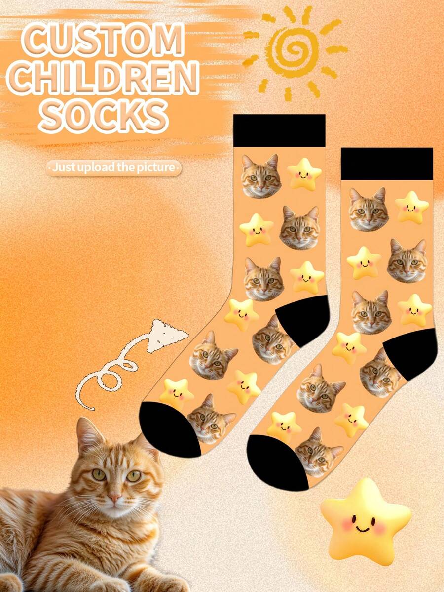 1 Pair Custom Face Men's Mid Socks, Put Any Face On Socks, Personalized Socks With Photos, Funny Custom Picture Pair With Medium Socks, Suitable For Valentine's Day, Birthday, Gift Giving And Other Occasions, Personalized, Funny, Colorful, Creative Anime Cartoon Design, Holiday Gifts, Comfortable And Breathable, Enhance Family Day Atmosphere, Stylish And Stylish, Funny For Men And Women, Crazy, Cute Kittens, Multi-Color Socks