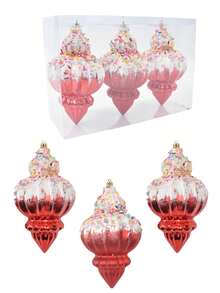 3PCS Đồ trang trí cây thông Noel màu đỏ chống vỡ bằng kem chống vỡ thích hợp cho trang trí tiệc cưới Giáng sinh - 3 CÁI Kem - Xem 8