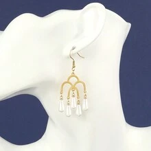 1 对 18K 钛钢流苏珍珠吊坠耳环，优雅时尚，适合派对，欧美风格，适合女性，精致温柔优雅 - 金色 - 查看 7
