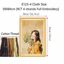 qingfei 20x40cm Pełny haftowany obraz z kreskówkową dziewczynką z kwiatami, dekoracja ścienna do salonu lub sypialni, wyprodukowany w Kambodży