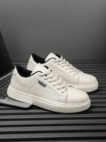 男士时尚平底系带拼接设计休闲运动鞋，经典商务风格百搭情侣户外运动徒步鞋 - 米色 - 查看 4