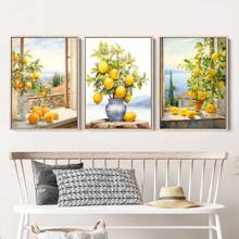 Tríptico de 3 piezas, Paisaje de Amalfi con limones, arte rural de granja, decoración de sala de estilo estético, arte de pared italiano, arte cítrico, decoración del hogar moderna, lienzo, póster de arte de pared - Multicolor - Ver 10