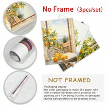 Tríptico de 3 piezas, Paisaje de Amalfi con limones, arte rural de granja, decoración de sala de estilo estético, arte de pared italiano, arte cítrico, decoración del hogar moderna, lienzo, póster de arte de pared - Multicolor - Ver 5