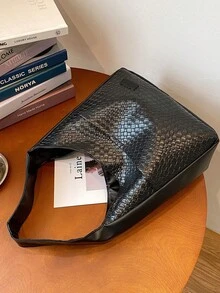 1 chiếc túi đeo vai nữ họa tiết dệt kim tối giản in toàn bộ, sức chứa lớn có thể gấp lại, thường ngày để đi dạo phố và chụp ảnh - màu đen - Xem 6