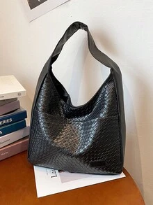 1 chiếc túi đeo vai nữ họa tiết dệt kim tối giản in toàn bộ, sức chứa lớn có thể gấp lại, thường ngày để đi dạo phố và chụp ảnh - màu đen - Xem 5