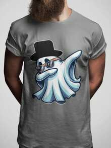 Men's Plus Size T-Shirt Premium Cotton Shirt Ghost Cartoon Dab Printed T-Shirt - 深灰色 - 查看 4