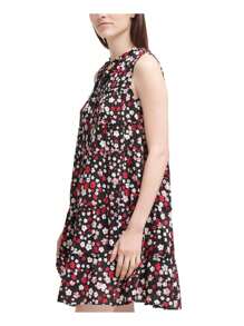 CALVIN KLEIN Womens Ruffled Tiered Sleeveless Tie Neck Above The Knee Shift Dress - 紅色 - 查看 3