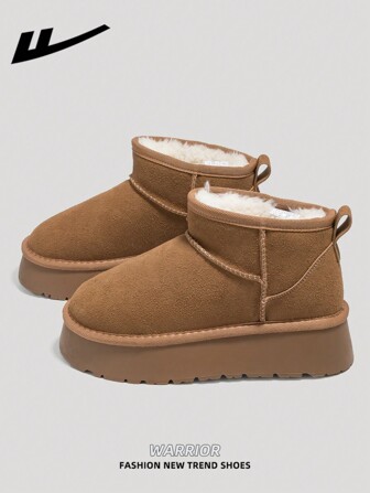  WARRIOR 1 Pair Women's Warm Thick Snow Boots, 2025 Autumn/Winter New Arrival, Tube Design, Platform, Fashionable Short Shaft Boots, Slip-On, Outdoor Winter Shoes