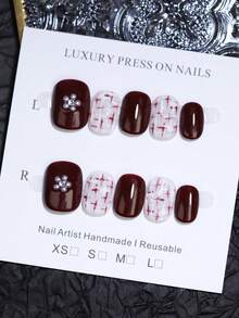 Mẫu chữ thập Rượu vang đỏ và trắng Khối màu thủ công Móng tay thủ công tinh khiết Nhấn vào móng tay 10 miếng dán móng tay giả hình vuông tròn nhỏ ngắn có thể tái sử dụng cho thiết kế nghệ thuật làm móng tự làm Phụ nữ và trẻ em gái Làm đẹp móng tay - Hồng - Xem 13