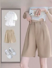 Tailored Bermuda Shorts Without Belt - Gringa Fashion - Beige - View 2