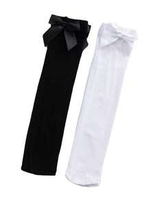 1pair JK Style Bowknot Elegant Long Thigh High Stockings, Velvet Knee Socks