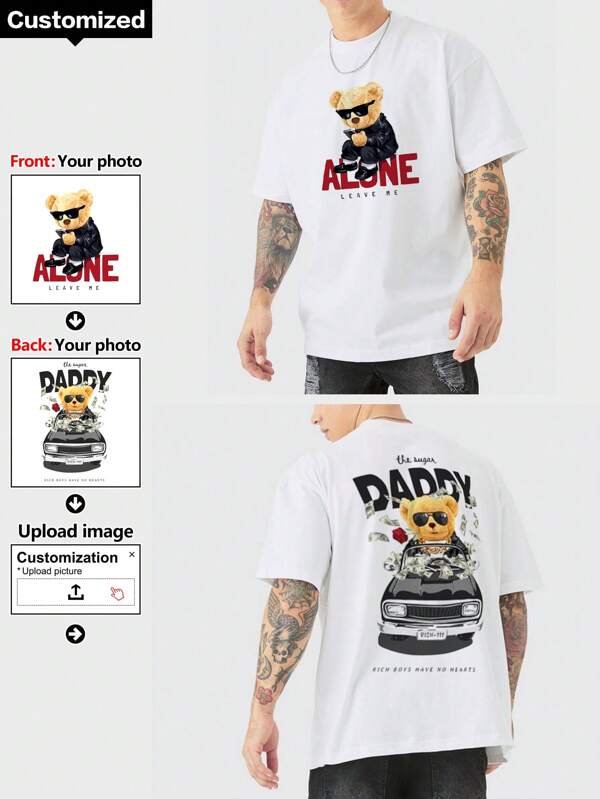 Customized Boyfriend Style Men's Fashionable Personalized Pattern Printed Loose T-Shirt For Team Party, Couple Matching, Workwear, (Can Customize Family Photo) Short Sleeve Boyfriend Style Men T-Shirt,Stylish,Fashion,Hipster,Casual,Minimal Chic,Personalized,Customized,Custom,Unique,Guy Costumes,Capsule Wardrobe,Men Basic/Street Style,Ideal Gifts For Him,Boyfriend,Family,Friends,For Birthdays,For Vacation/Holiday,For School/Competition,For Sports/Climbing,Summer Shirts