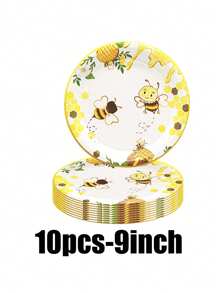 68件套，包括一次性纸盘、蜜蜂主题纸盘、7英寸纸盘、9英寸纸盘、一次性派对餐盘、纸盘 - 彩色 - 查看 10