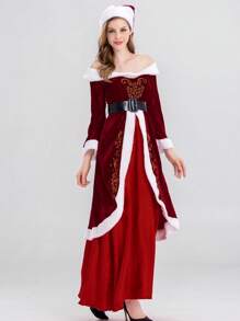 1 件套圣诞快乐服装套装，适合女性 COSPLAY 节日派对必备，包括圣诞帽、连衣裙、腰带，适合日常表演和派对万圣节 - 彩色 - 查看 5