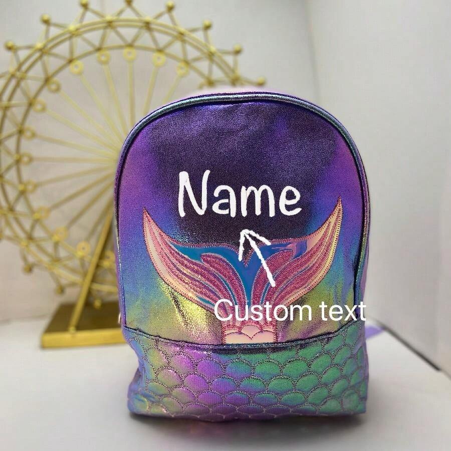 1 件学生学校刺绣美人鱼尾巴图案彩色背包适合高中女生，休闲旅行包，轻便（紫色）女士包 - 紫色 - 查看 1