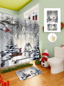 1/2/3/4 Pieces Christmas Collection Shower Curtain, Cute Snowman Woven Shower Curtain, Bathroom Non-Slip Mat, Toilet U-Mat, Toilet Lid Cover Mat, Bathroom Complete Set, Modern Waterproof Bathroom Decoration, Comes With 12 Hooks And A Shower Ball, Multiple Sizes Available Back To School