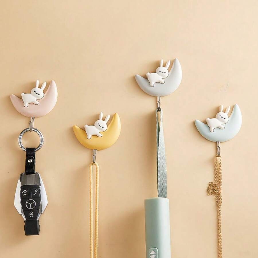 1对兔子挂钩自粘式浴室宿舍门上卫生间卡通月子免打孔墙壁挂式 - 彩色 - 查看 1