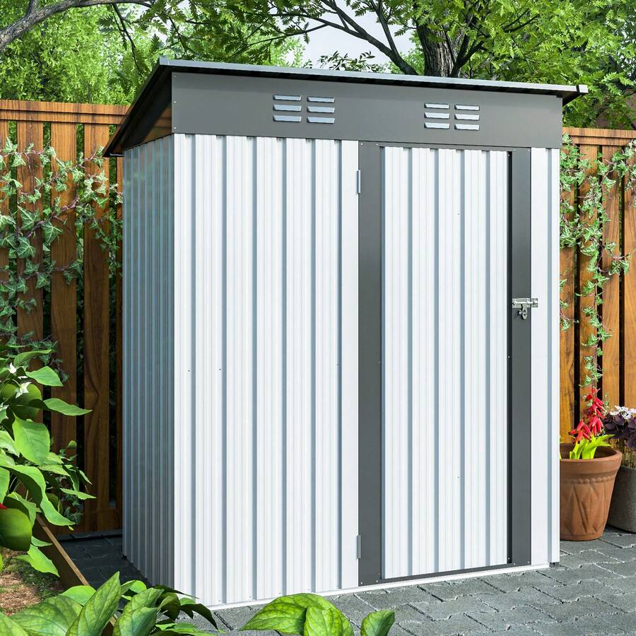 5 X 3 Ft Outdoor Storage Shed, Galvanized Metal Garden Shed With