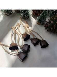 6 件套铸铁雪橇铃铛，清脆的圣诞树装饰，悬挂式黄麻绳铃铛，用于季节性装饰，适用于万圣节、复活节、感恩节 - 乡村节日、宠物和牲畜铃铛的最佳礼物 - 彩色 - 查看 6