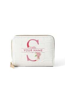 1 pieza Billetera personalizada con firma, billetera con diseño de firma personalizada, billetera versátil con cremallera para monedas con patrón de inicial de la A a la Z, portador de tarjetas gráficas con letra, organizador de tarjetas de crédito multiusos para útiles escolares, bolsos y bolsos de mujer