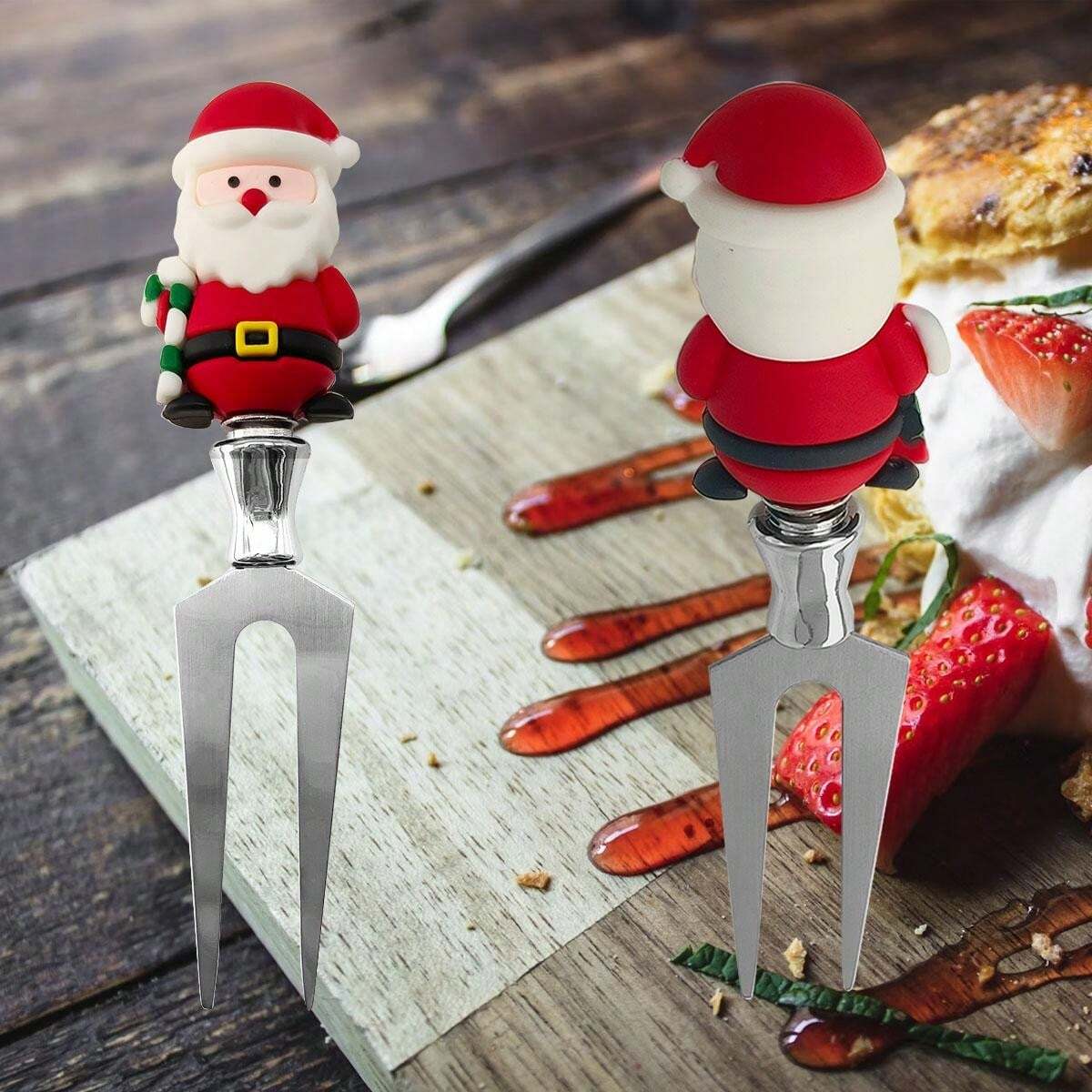 4/12 PCS Santa Claus Fruit Fork Old Man With A Cane Mini Butter Fork
