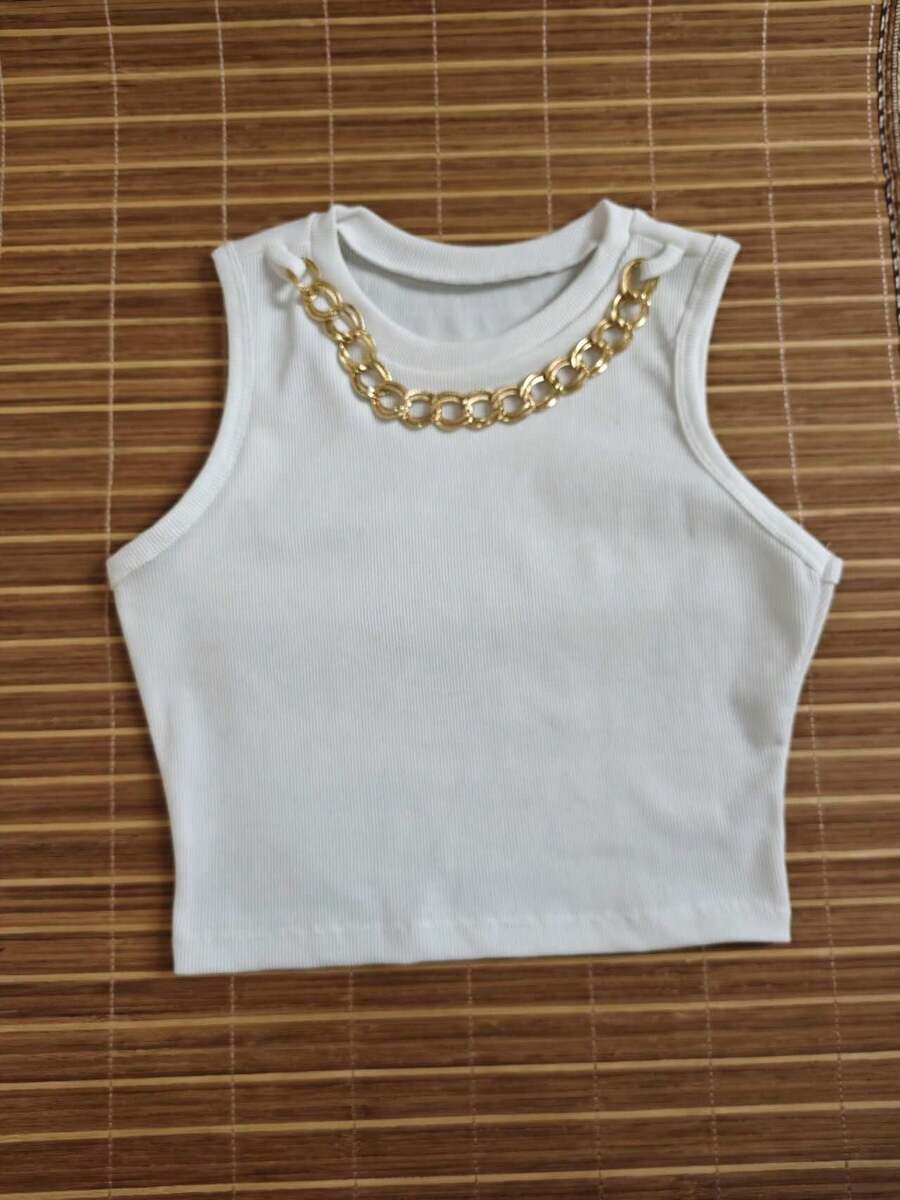 Ribbed Top With Collar - trắng - Xem 1