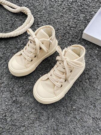 白色帆布鞋宝宝儿童运动鞋中帮运动鞋男童女童休闲系带硫化鞋春秋经典高帮帆布鞋潮流男女儿童滑板鞋