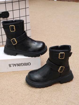 1 Pair Children Boots With Thicker Bottom, Anti-Slip & Wear-Resistant, Fashionable Mid-Calf Design, Autumn/Winter