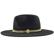Fedora Hat Country Bandinha Shine Golden Unisex Medium Brim Top Premium Rodeo Show Style - Black - View 3