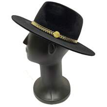 Fedora Hat Country Bandinha Shine Golden Unisex Medium Brim Top Premium Rodeo Show Style - Black - View 2
