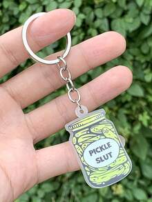 1 chiếc móc khóa Acrylic hình quả dưa chuột "PICKLE" sáng tạo dễ thương, móc khóa hình quả dưa chuột hoạt hình thời trang dành cho nam giới, thích hợp sử dụng hàng ngày và làm quà tặng - Móc khóa kim chi dưa chuột muối - Xem 4