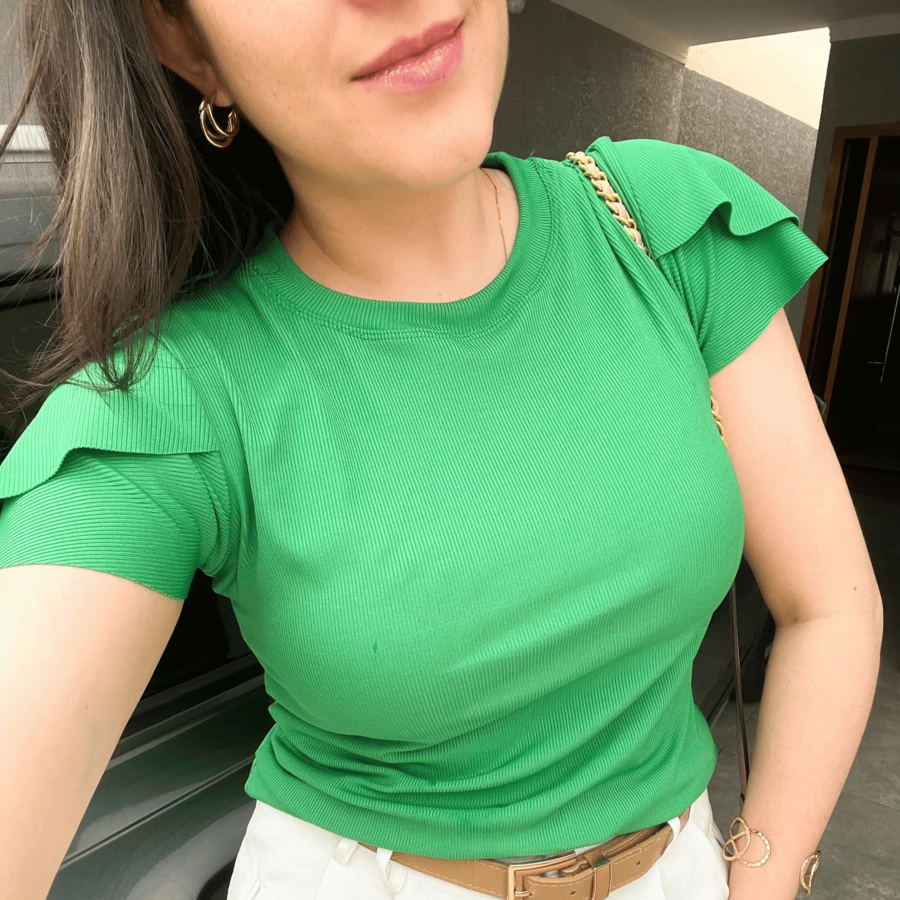 Women's Ribbed Blouse With Ruffle Sleeves Plus Size Comfortable Ribbed Casual - 綠色 - 查看 1