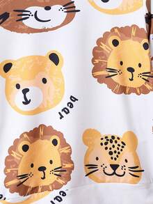 Bộ 2 món/Bộ đồ liền quần dài tay cổ tròn in hình động vật thường ngày cho bé trai, phù hợp mặc thường ngày, thể thao, hàng ngày, du lịch, đi học, ngoài trời, tiệc tùng, xuân thu - Màu vàng - Xem 4