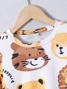 Bộ 2 món/Bộ đồ liền quần dài tay cổ tròn in hình động vật thường ngày cho bé trai, phù hợp mặc thường ngày, thể thao, hàng ngày, du lịch, đi học, ngoài trời, tiệc tùng, xuân thu - Màu vàng - Xem 3