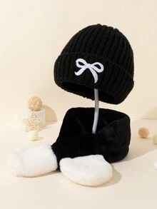 Bộ 2 mũ len nơ thời trang mùa đông cho trẻ em & khăn choàng mềm dày, quà tặng ngày lễ, hoạt động ngoài trời, thường ngày - Nhiều màu - Xem 12