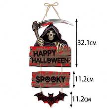 1pc Halloween Party Decoration, Pumpkin & Bat Door Hanging Ornament, Ghost Festival Scene Decor - Multicolor - View 9