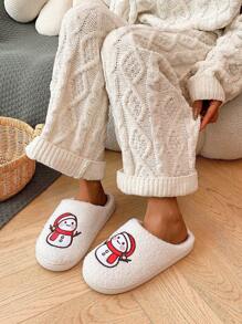 Nuevos Pantuflas suaves y cómodas con estampado bordado de muñeco de nieve para invierno - Blanco - Ver 2