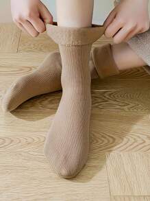 5 par damskich ciepłych skarpet śnieżnych - jednolity kolor, codzienne akcesoria