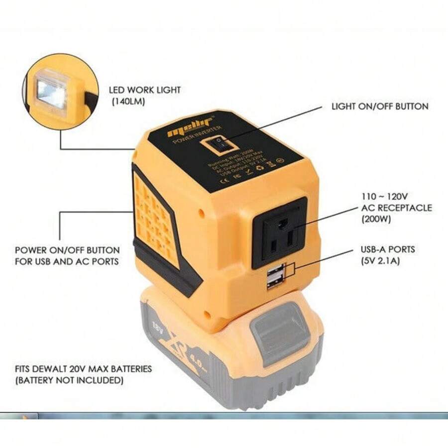 Mellif 200W Power Inverter For DeWALT 20V Battery Portable Power