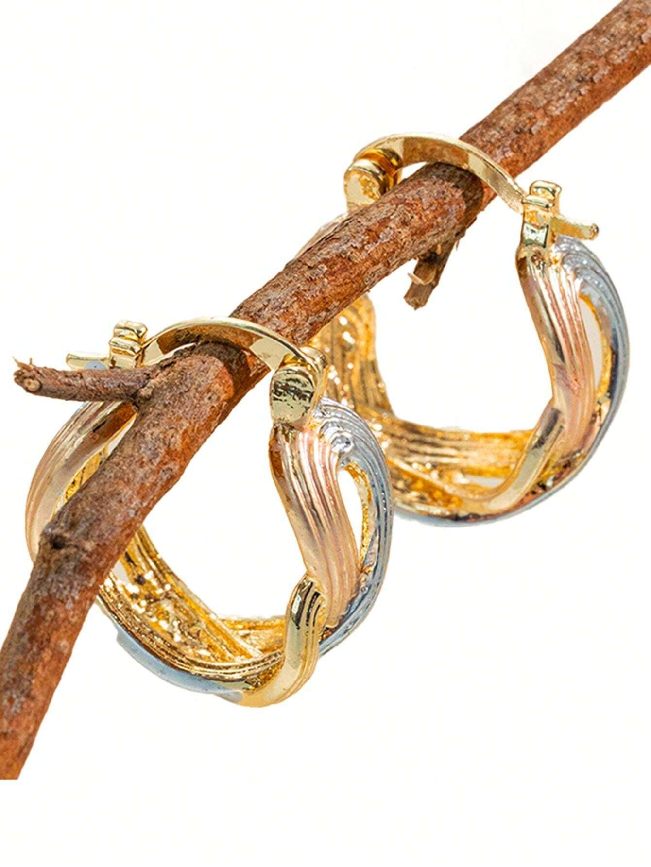 2pcs Minimalist Fashion Copper MultiColor Twist CrissCross Geometric