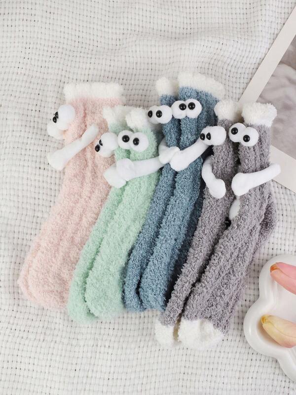 1 Pair Fluffy Wool Socks, Magnetic Matching Couple Socks, Soft And Warm Coral Fleece Socks For Winter