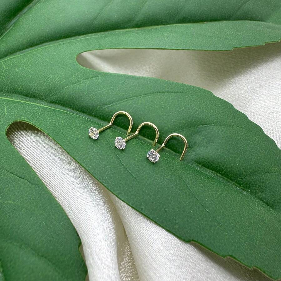 2pcs 925 Sterling Silver Nose Stud 2.5MM Round Zirconia Eyebrow Piercing Jewelry, Perfect Gift For Women, Girl, Girlfriend - Yellow Gold - View 1