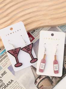 1 Pair Acrylic Sparkling Pink New Year Christmas Themed Bling Earrings, Amusing Party Festival Holiday Atmosphere Earrings For Women