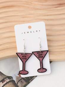 1 Pair Acrylic Sparkling Pink New Year Christmas Themed Bling Earrings, Amusing Party Festival Holiday Atmosphere Earrings For Women