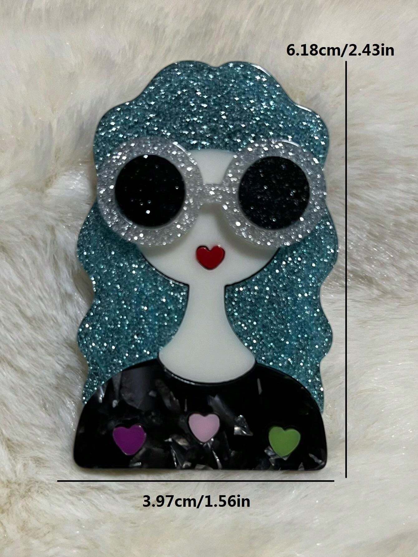 1pc Fashion Sunglasses Girl Acrylic Brooch, Handmade Cartoon Bag