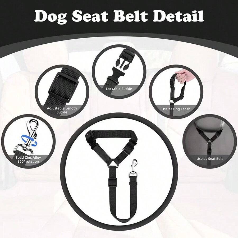 1pc Dog Car Seat Belt With Round Buckle Retractable Pet Safety