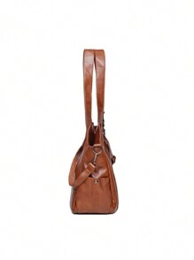 Nuevo bolso de hombro, billetera y bolsa de mano de moda clásica y versátil de gran capacidad, en unicolor de tela de PU retro, con cierre de cremallera, adecuado para compras, viajes