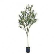 Artificial Olive Tree, 5.9ft Tall Fake Potted Olive Silk Tree With Planter, Large Faux Olive Branches Artificial Tree For Indoor Home Office Living Room Decoration - 綠色 - 查看 1