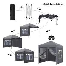 CLIPOP 2x2m Pop Up Gazebo Outdoor Waterproof Canopy Marquee Tent With 4 Side Panels And Carry Bag, Heavy Duty Instant Shelter Gazebo For Wedding Outdoor Camping Beach - 灰色 - 查看 8